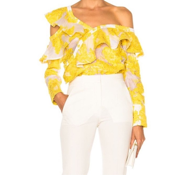 Self-Portrait Off The Shoulder Fil Coupe Frill Yellow Embroidered Top US6 UK10 - Picture 8 of 13